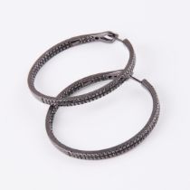 Pair Of 18k Blackened Gold Hinged Hoop Earrings, each hoop set with 138 small brilliant cut black di