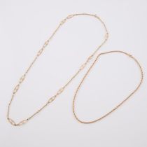 Two 14k Yellow Gold Chains, one is a rope link (18") and the other fancy bar link (26")