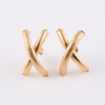 Pair Of 14k Yellow Gold Earrings, with an X form design