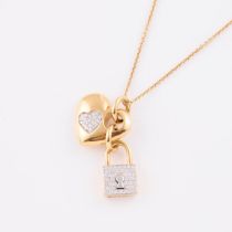 Roberto Coin Italian 18k Yellow Gold Pendant, formed as a lock and heart, and set with 60 small bril