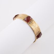 Austrian 14k Yellow Gold Bracelet, set with 5 faceted carnelian panels