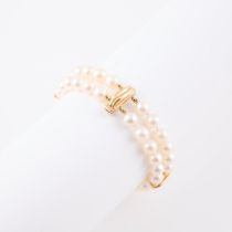 Double Strand Cultured Pearl Bracelet, (6.7mm) with 18k yellow gold spacers and clasp