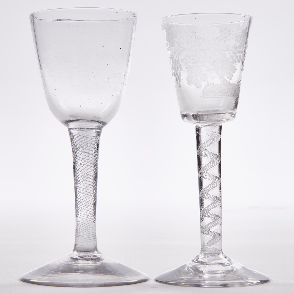 Two English Air Twist Stemmed Wine Glasses, c.1760-80, approx. height 5.9 in — 15 cm (2 Pieces)