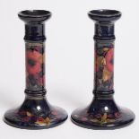 Pair of Moorcroft Pomegranate Table Candlesticks, c.1925, height 8.3 in — 21.2 cm (2 Pieces)