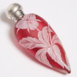 English Red Cameo Glass Small Perfume Bottle, probably Webb, c.1890, length 4.3 in — 10.8 cm