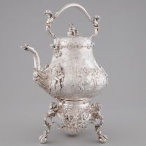 Victorian Cast and Repoussé Silver Kettle on Lampstand, John Hunt & Robert Roskell, London, 1868, he