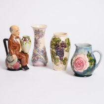 Two Moorcroft Vases, Pitcher, and Kevin Francis Toby Jug, late 20th/early 21st century, largest heig