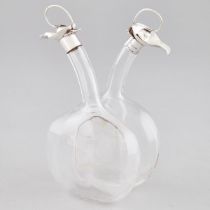 Edwardian Silver Mounted Blown Glass Oil and Vinegar Cruet, Murdoch & Jones, Birmingham, 1908, heigh