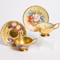 Aynsley 'Cabbage Rose' and 'Orchard Gold' Cup and Saucer Sets, 20th century, saucer diameter 5.9 in