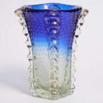 Murano Bullicante Ribbed Glass Vase, mid-20th century, height 12.2 in — 31 cm