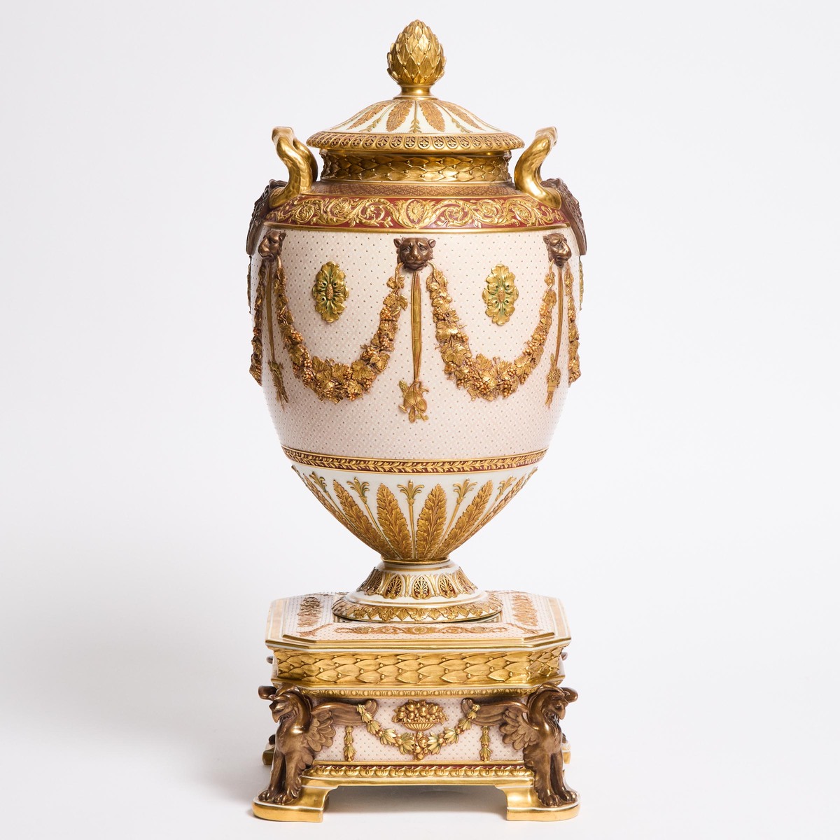 Wedgwood Bronzed and Gilt Victoria Ware Large Covered Urn, c.1900, overall height 37 in — 94 cm