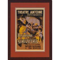 French Theatre Advertising Poster for 'Un Amour de Shakespeare', c.1910, sight 22.5 x 15 in — 57.2 x