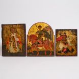 Three Greek Orthodox Icons, mid 20th century, largest 14.25 x 11.8 in — 36.2 x 30 cm (3 Pieces)