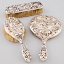 American Silver Dressing Table Set, Unger Bros., Newark, N.J., early 20th century, mirror length 10.