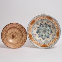 Italian Maiolica Large Bowl and an Hispano-Moresque Copper Lustre Circular Dish, late 19th century/e