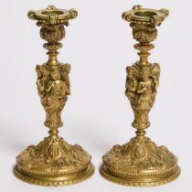 Pair of Belle Epoque Bronze Candlesticks, c.1875, height 7 in — 17.8 cm