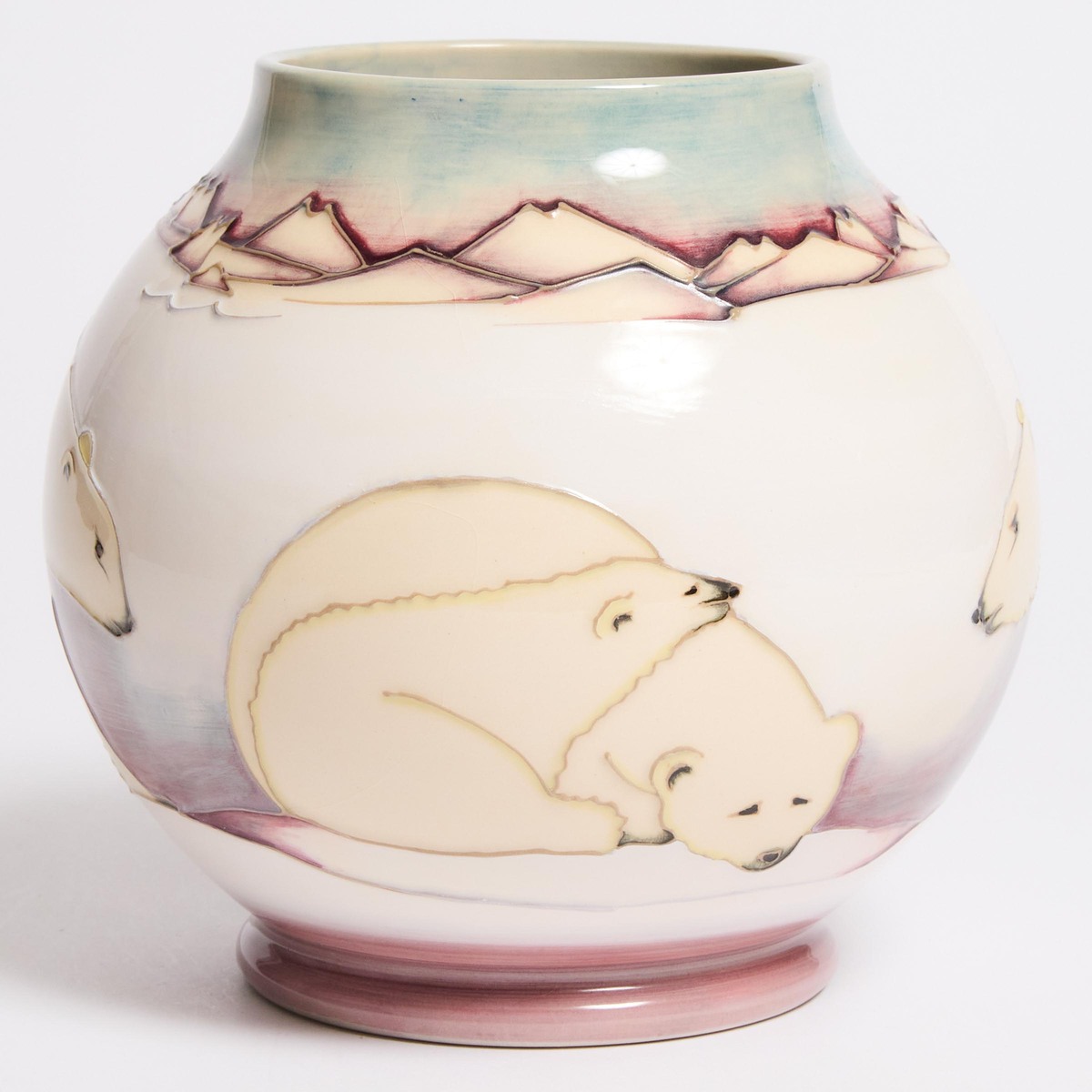 Moorcroft Polar Bear Vase, 8/250, c.1988, height 6.8 in — 17.2 cm