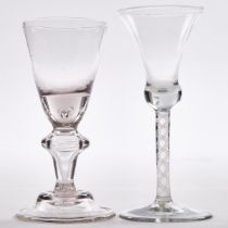 Two Continental Opaque Twist Stem or Teared Base Wine Glasses, late 18th/19th century, tallest heigh