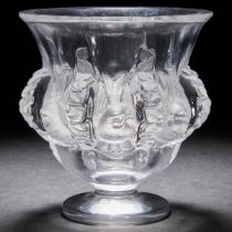 'Dampierre’, Lalique Moulded and Partly Frosted Glass Vase, post-1945, height 4.8 in — 12.2 cm