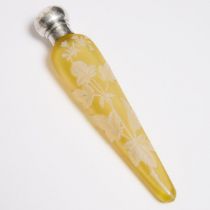 English Yellow Cameo Glass Perfume Bottle, probably Thomas Webb & Sons, 1880s, length 6.9 in — 17.5