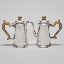 Pair of English Silver Cafe-au-Lait Coffee Pots, Goldsmiths & Silversmiths Co., London, 1935, height