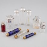 Group of Ten Mainly English Silver and Metal Mounted Dresser Jars and Perfume Bottles, 19th century,