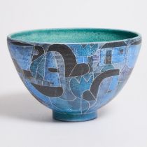 Brooklin Pottery Bowl, Theo and Susan Harlander, 1960s, height 5.5 in — 14 cm, diameter 8.9 in — 22.