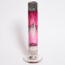 Welsh Amethyst Glass Vase with Silver Overlay, Laugharne, late 20th century, height 15.9 in — 40.5 c