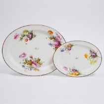 Two Derby Flower-Painted Oval Platters, c.1800, length 17.7 in — 45 cm; length 13 in — 33 cm (2 Pie