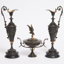 Three Victorian Esthetic Movement Mantel Garnitures, mid 19th century, tallest height 13.5 in — 34.3