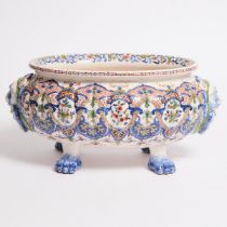 Delft Moulded and Polychrome Decorated Oval Jardinière, early 20th century, 8.7 x 18.5 x 11.6 in — 2