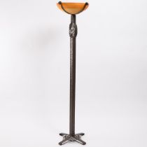 French Art Deco Wrought Iron and Daum, Nancy Glass Floor Lamp, c.1930, height 72.5 in — 184.2 cm