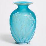 Thomas Webb & Sons Blue Cameo Glass Vase, c.1900, height 8.1 in — 20.5 cm