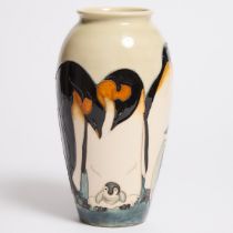 Moorcroft Penguins Vase, 100/350, c.1989, height 10 in — 25.5 cm