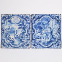 Two Delft Blue and White Rectangular Large Tiles, 19th century, 11 x 9.6 in — 28 x 24.5 cm (2 Pieces