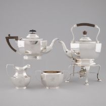 English Silver Tea Service, Fordham & Faulkner, Sheffield, 1911/12, kettle on lampstand height 12.1