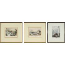 Three Canadian Views by William Henry Bartlett, c.1841, NELSON'S PILLAR-MONTREAL, VILLAGE OF LORETTE