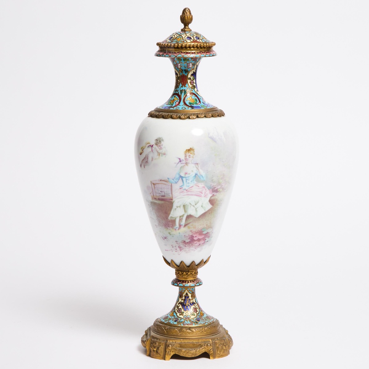 Gilt Bronze and Champlevé Enamel Mounted 'Sèvres' Vase, c.1900, height 16.9 in — 43 cm