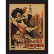 French Advertising Poster for Cyrano Vin au Quinquina, c.1900, framed 46.25 x 36.25 in — 117.5 x 92.
