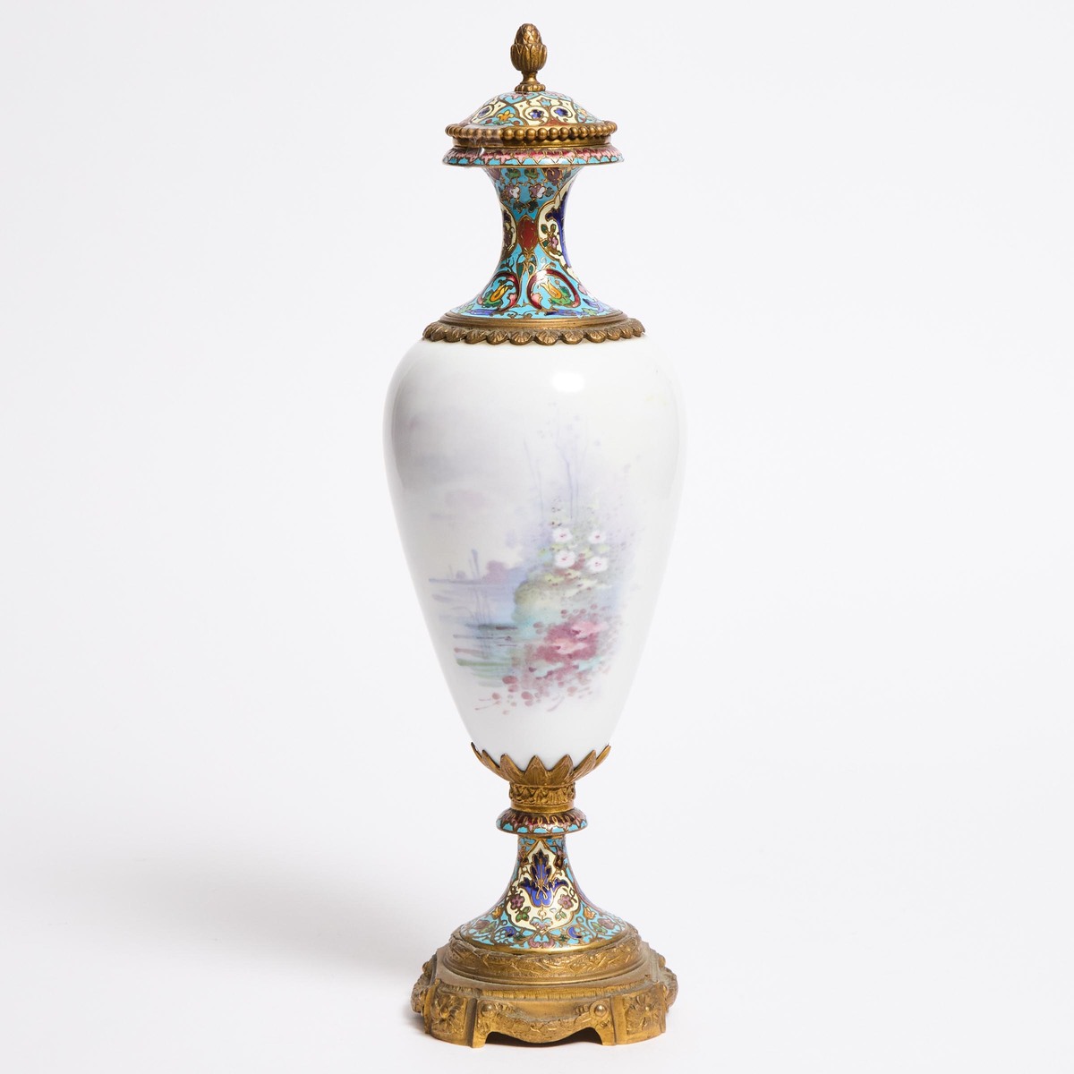 Gilt Bronze and Champlevé Enamel Mounted 'Sèvres' Vase, c.1900, height 16.9 in — 43 cm - Image 2 of 2