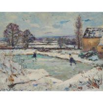 Emmanuel Victor Auguste Marie de la Villeon (1858-1944), UNTITLED (ICE SKATING), signed lower left,