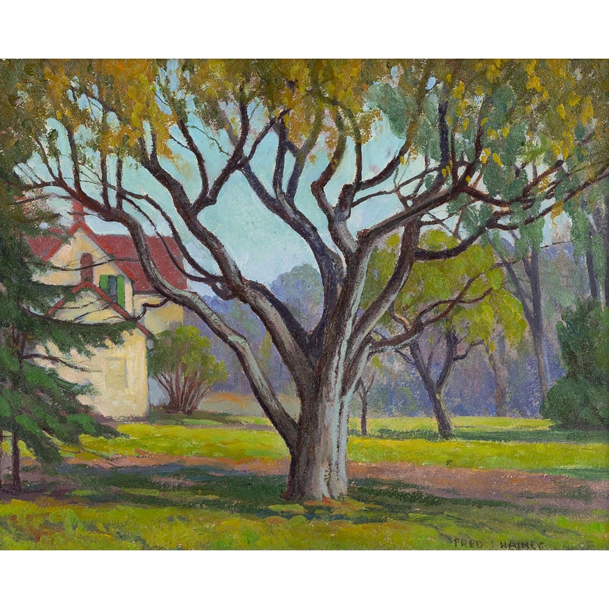 Frederick Stanley Haines, RCA (1879-1960), UNTITLED (HOUSE AND TREES), 12 x 15 in — 30.5 x 38.1 cm