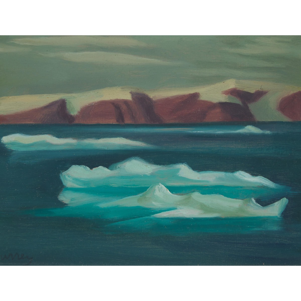 Philip Henry Howard Surrey, RCA (1910-1990), DEVON ISLAND WITH FLOES, 1958, 5.875 x 7.875 in — 14.9