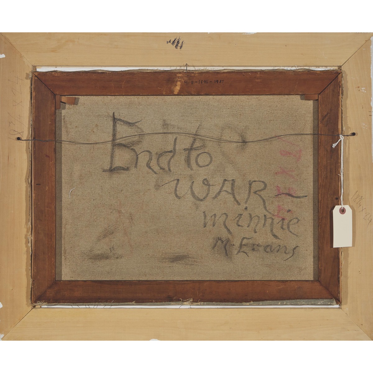 Minnie Evans (1892-1987), END TO WAR, 1945, signed and dated lower left; signed and titled verso, 23 - Image 4 of 4