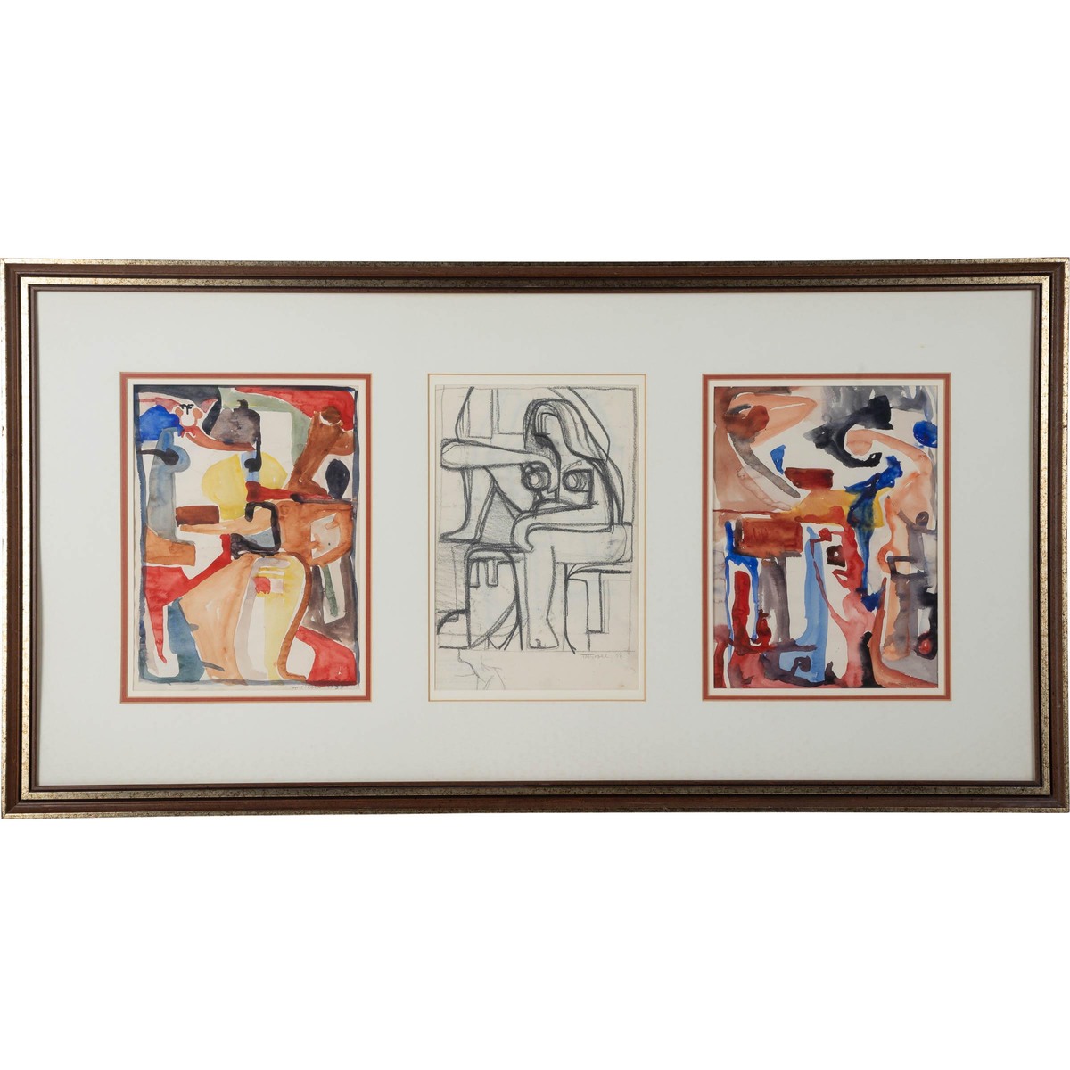 Marion Florence S. MacKay Nicoll (1909-1985), TRIPTYCH, 1958, sight 10.2 x 7.5 in — 26 x 19 cm; sigh - Image 2 of 3