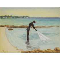 John Goodwin Lyman (1886-1967), CATCHING BAIT, BARBADOS, 12 x 16 in — 30.5 x 40.6 cm