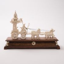 An Indian Ivory Horse-Drawn Carriage Group, 19th Century, overall base length length 15.2 in — 38.7