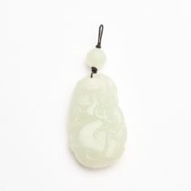 A White Jade 'Gourd' Pendant, 18th/19th Century, 清 十八/十九世纪 白玉雕'福禄'佩, overall length 2.7 in — 6.8 cm