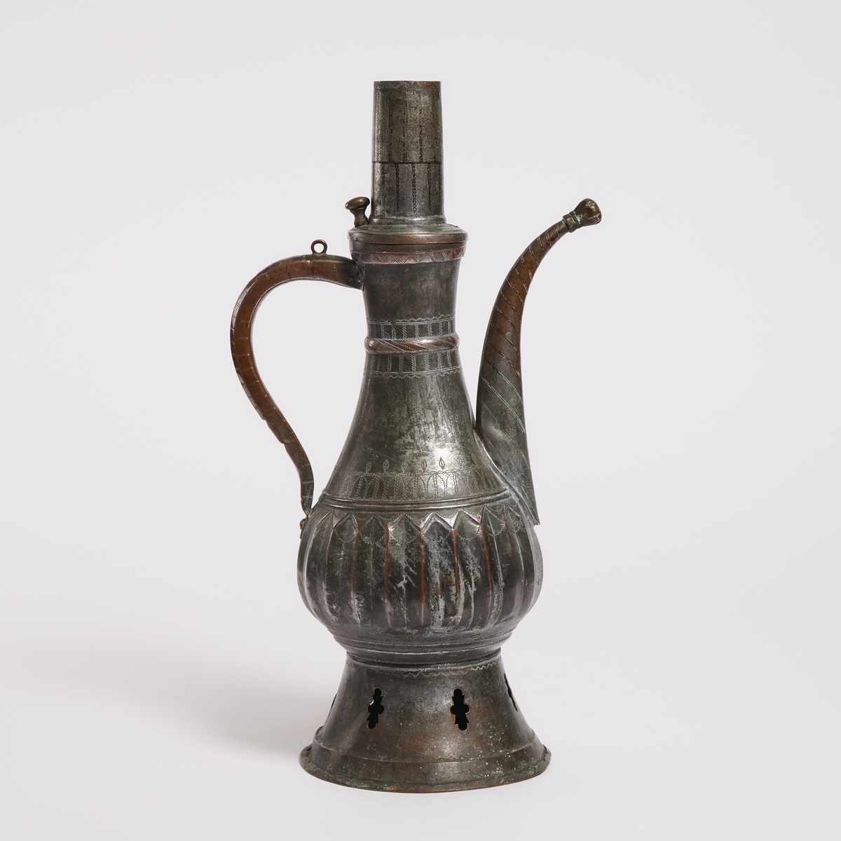 A Large Persian Tinned Copper Ewer, 19th Century, height 20 in — 50.8 cm - Image 2 of 3