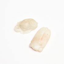 A White and Russet Jade Cicada, Ming Dynasty, Together with a 'Cat' Pendant, 19th Century, 明 白玉蝉 十九世